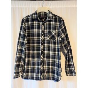 RQQBA Men’s Blue-Black Gray Plaid Flannel Shirt - Large